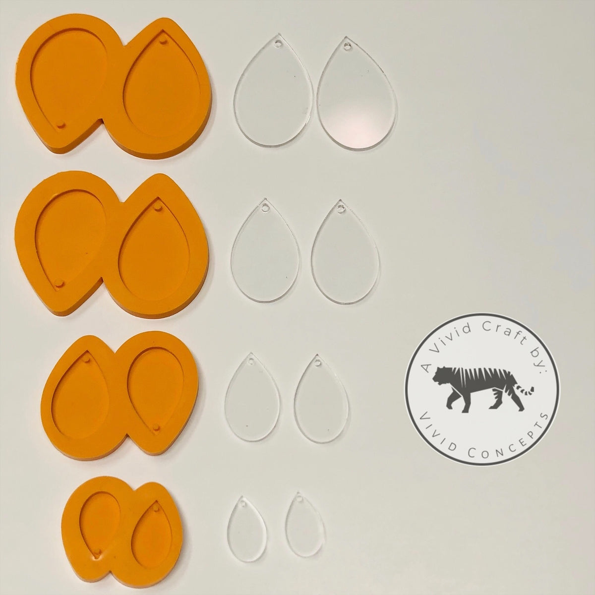 Two-part tulip shape clear silicone earrings mold - drop earrings mold