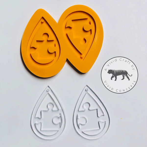 Puzzle Piece Tear Drop Earrings Silicone Mold